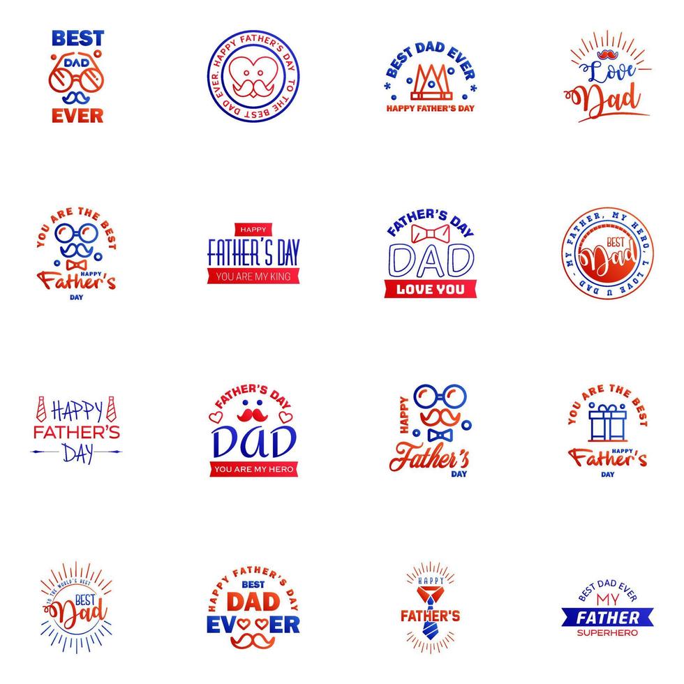 HAPPY FATHERS DAY 16 Blue and red HOLIDAY HAND LETTERING VECTOR HAND LETTERING GREETING TYPOGRAPHY Editable Vector Design Elements
