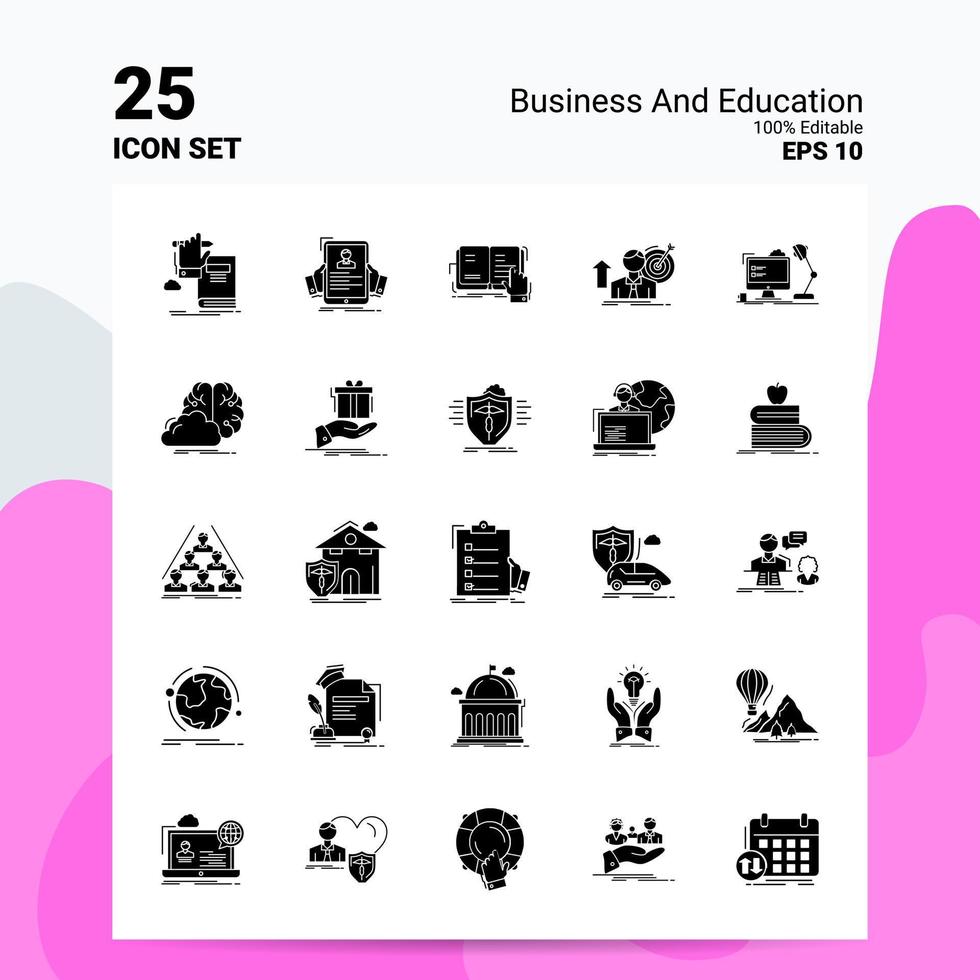 25 Business And Education Icon Set 100 Editable EPS 10 Files Business Logo Concept Ideas Solid Glyph icon design vector