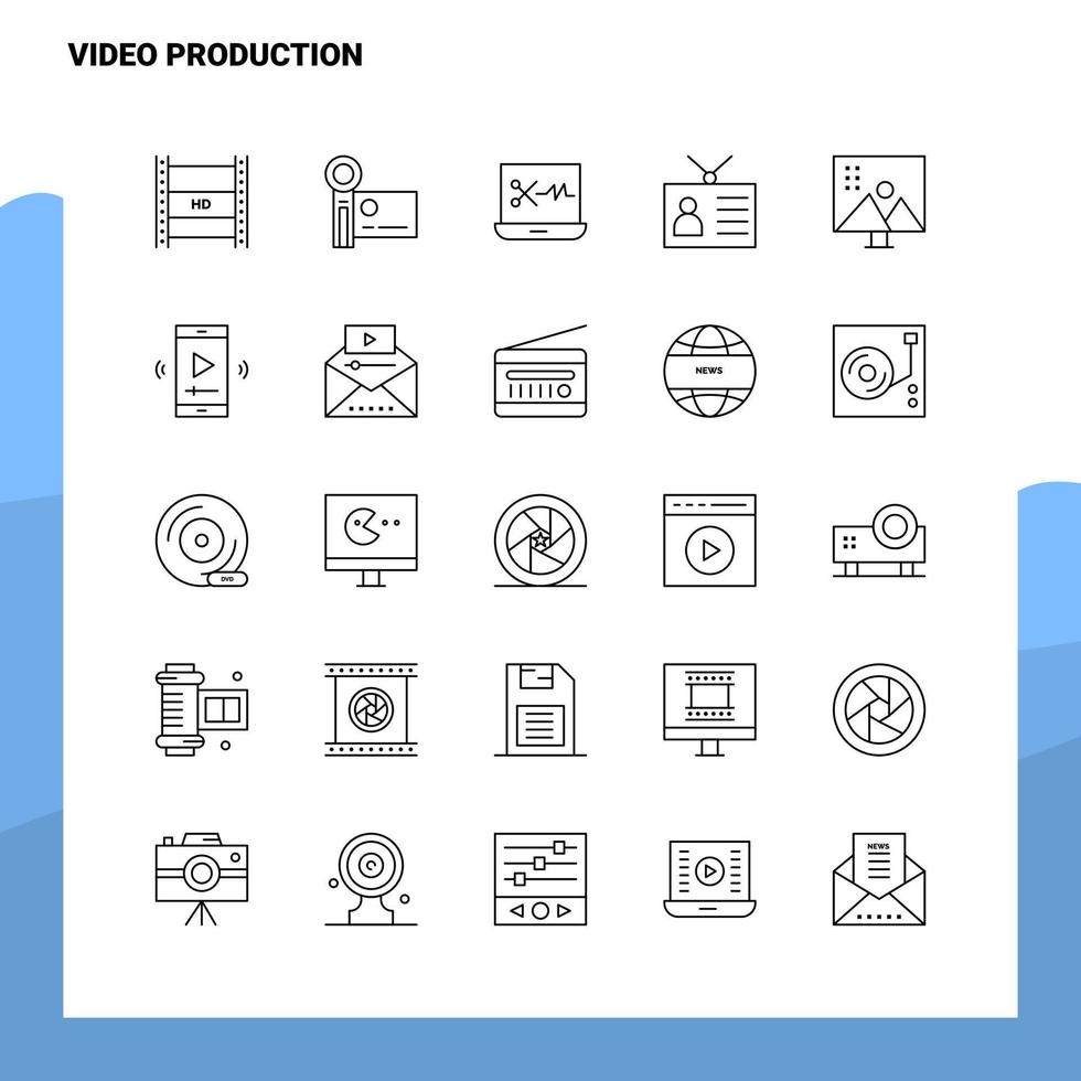 conjunto de iconos de línea de producción de video conjunto de 25 iconos diseño de estilo minimalista vectorial conjunto de iconos negros paquete de pictogramas lineales vector