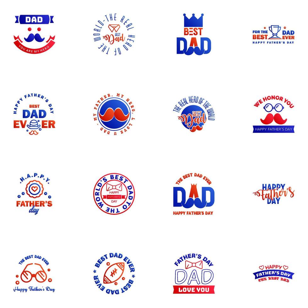 Happy Fathers Day greeting Card 16 Blue and red Calligraphy Vector illustration Editable Vector Design Elements