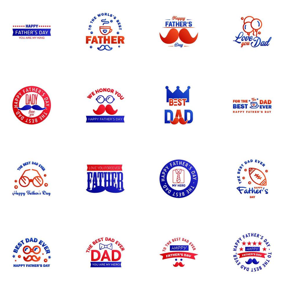 Happy fathers day 16 Blue and red Typography Fathers day background design Fathers day greeting card Editable Vector Design Elements