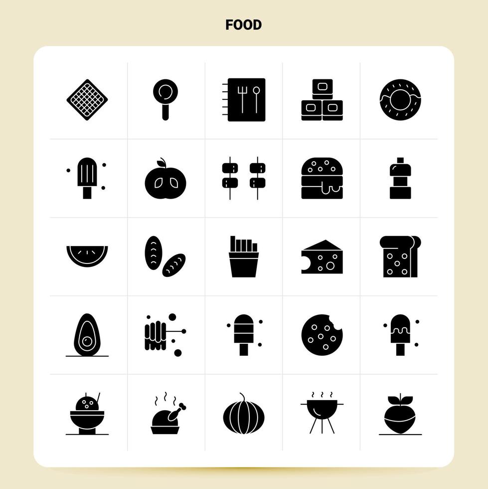 Solid 25 Food Icon set Vector Glyph Style Design Black Icons Set Web and Mobile Business ideas design Vector Illustration