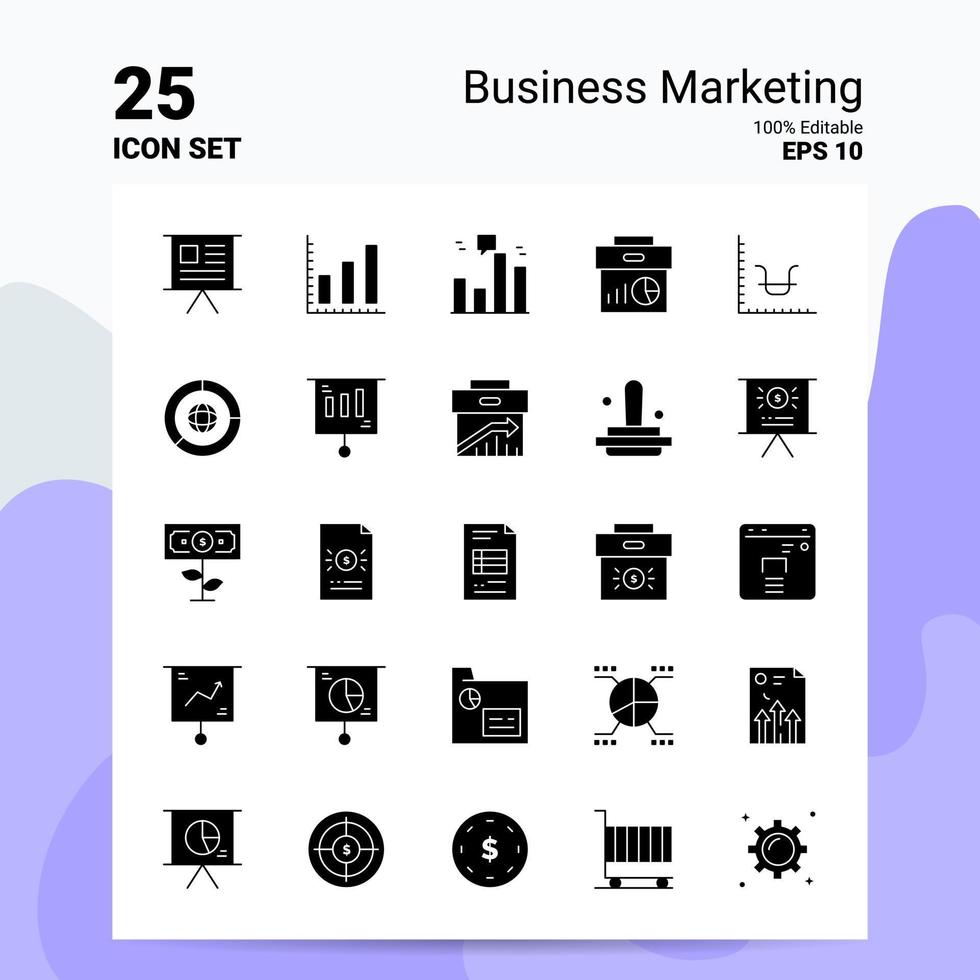 25 Business Marketing Icon Set 100 Editable EPS 10 Files Business Logo Concept Ideas Solid Glyph icon design vector