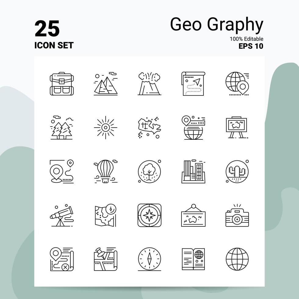 25 Geo Graphy Icon Set 100 Editable EPS 10 Files Business Logo Concept Ideas Line icon design vector