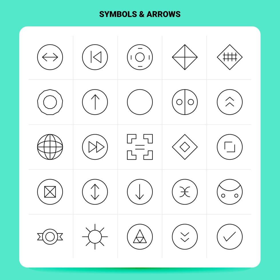 OutLine 25 Symbols Arrows Icon set Vector Line Style Design Black Icons Set Linear pictogram pack Web and Mobile Business ideas design Vector Illustration