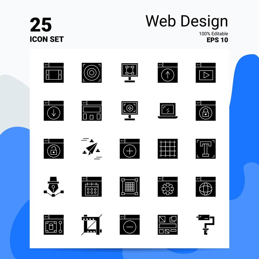 25 conjunto de iconos de diseño web 100 archivos editables eps 10 ideas de concepto de logotipo de empresa diseño de icono de glifo sólido vector