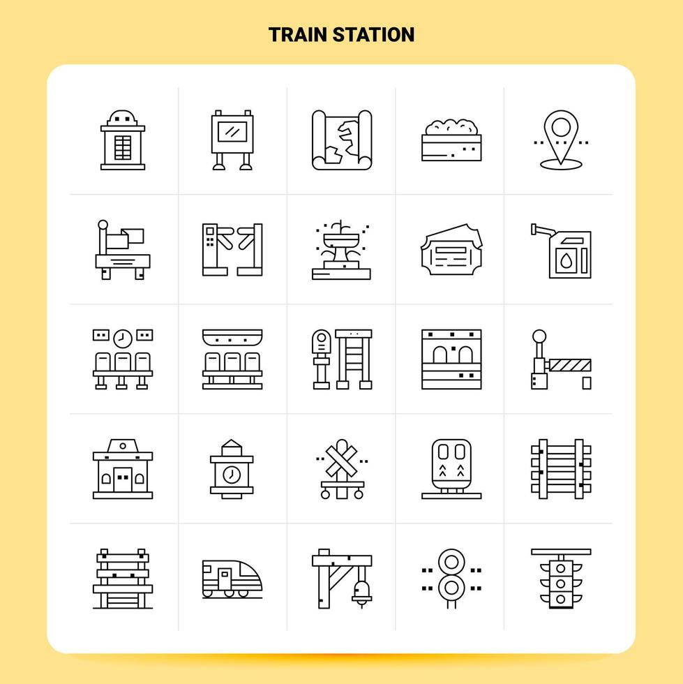 OutLine 25 Train Station Icon set Vector Line Style Design Black Icons Set Linear pictogram pack Web and Mobile Business ideas design Vector Illustration