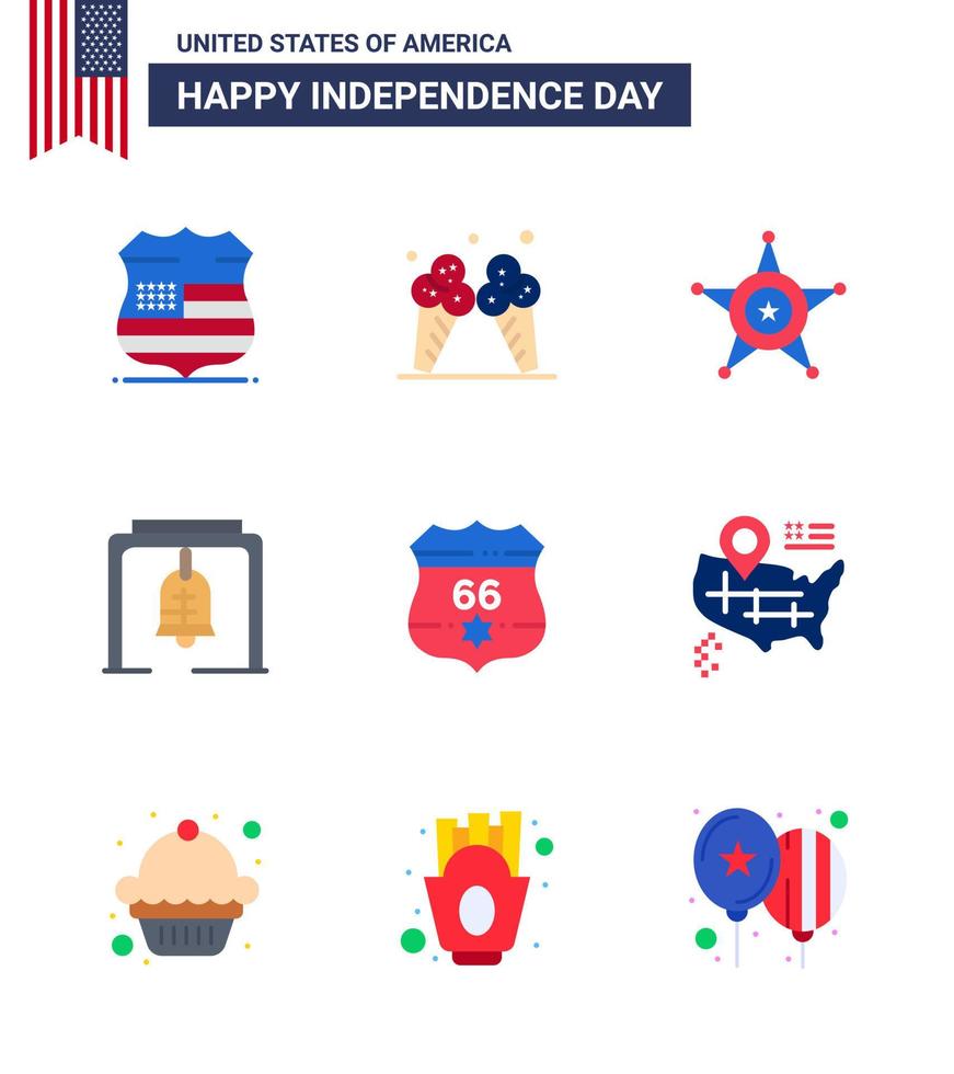 9 Creative USA Icons Modern Independence Signs and 4th July Symbols of shield church bell men christmas bell alert Editable USA Day Vector Design Elements