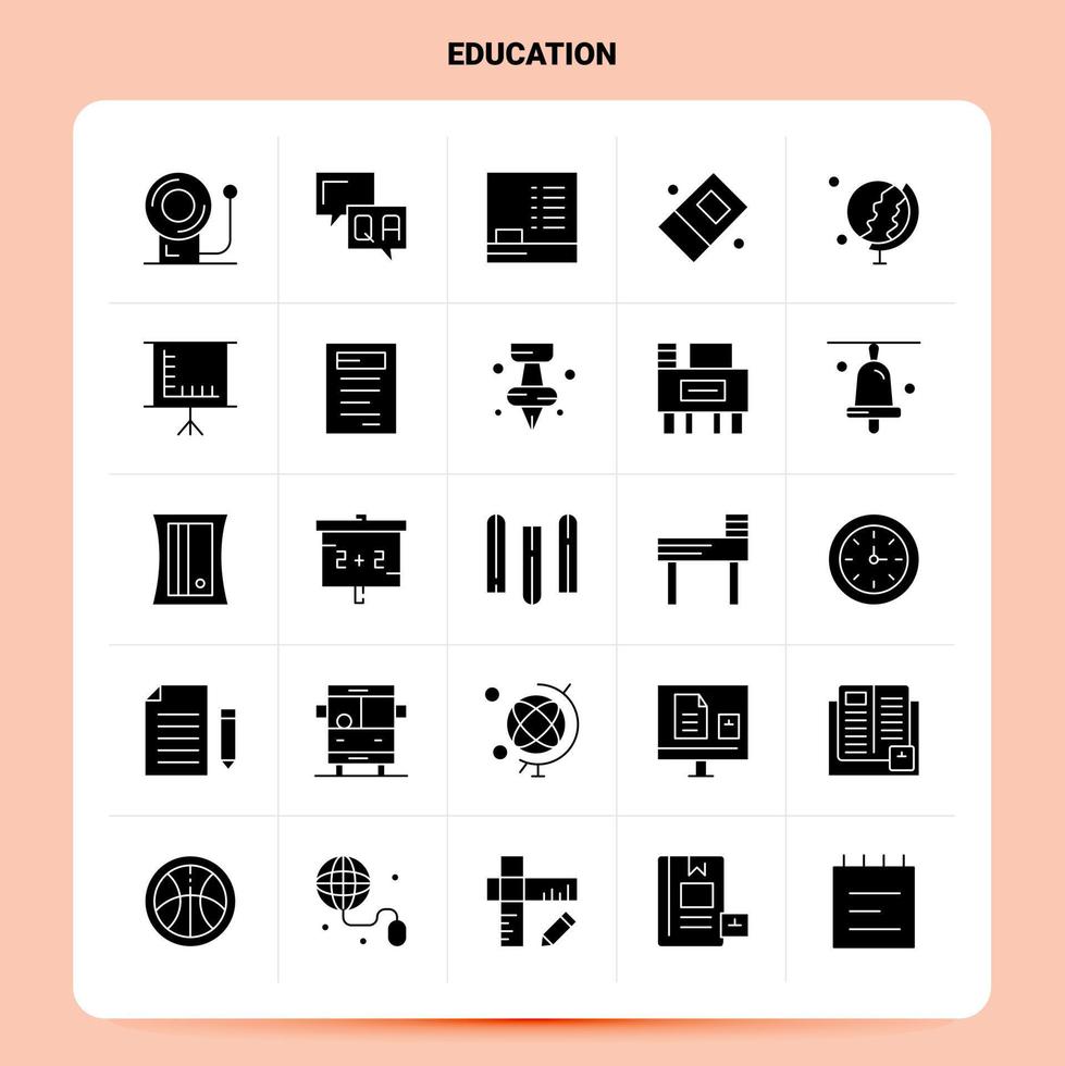 Solid 25 Education Icon set Vector Glyph Style Design Black Icons Set Web and Mobile Business ideas design Vector Illustration