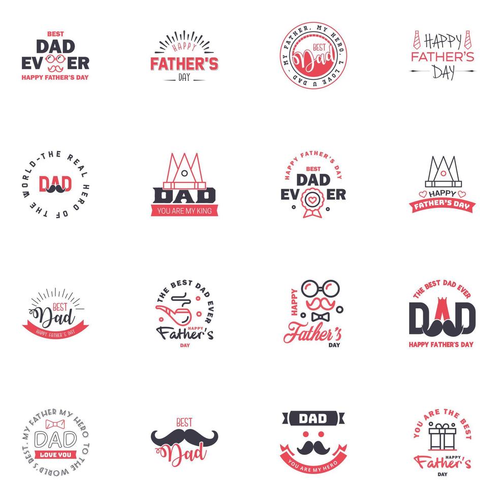 happy fathers day 16 Black and Pink text design Vector calligraphy Typography poster Usable as background Editable Vector Design Elements