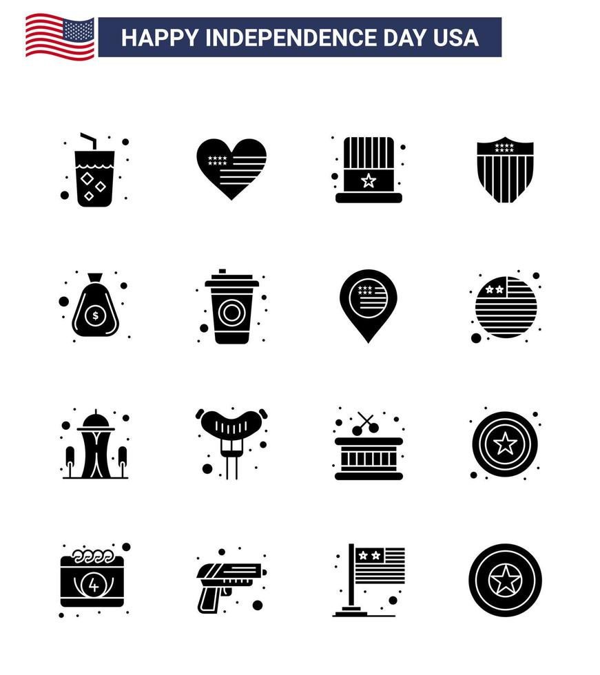 Set of 16 USA Day Icons American Symbols Independence Day Signs for money usa american seurity american Editable USA Day Vector Design Elements