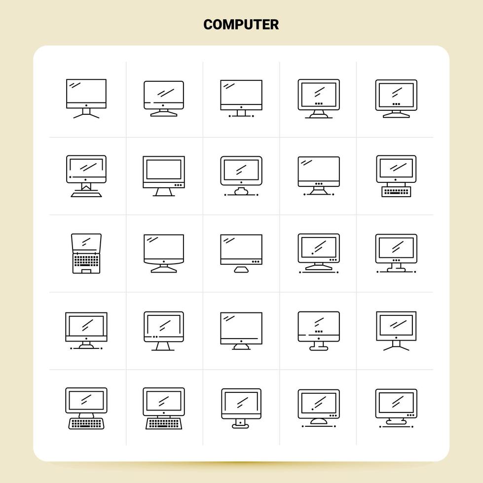 OutLine 25 Computer Icon set Vector Line Style Design Black Icons Set Linear pictogram pack Web and Mobile Business ideas design Vector Illustration