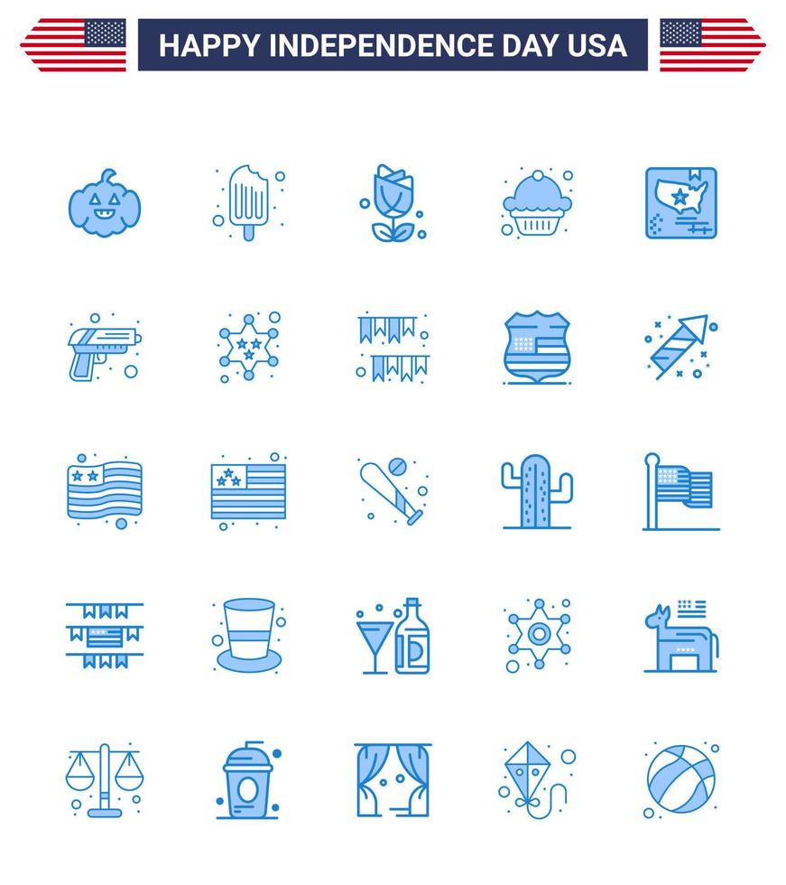 4th July USA Happy Independence Day Icon Symbols Group of 25 Modern Blues of world flag imerican american dessert Editable USA Day Vector Design Elements