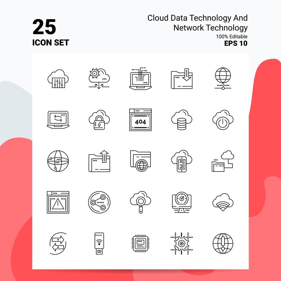 25 tecnología de datos en la nube y conjunto de iconos de tecnología de red 100 archivos editables eps 10 concepto de logotipo empresarial ideas diseño de iconos de línea vector