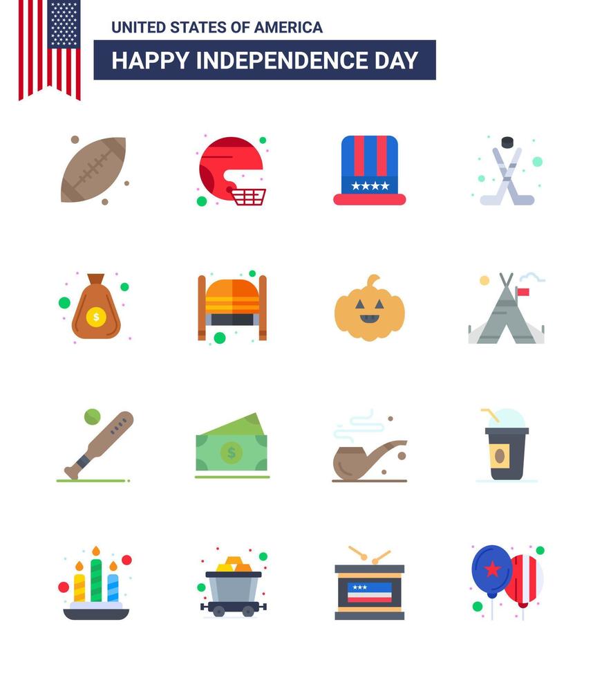 16 USA Flat Signs Independence Day Celebration Symbols of sport hokey state american american Editable USA Day Vector Design Elements