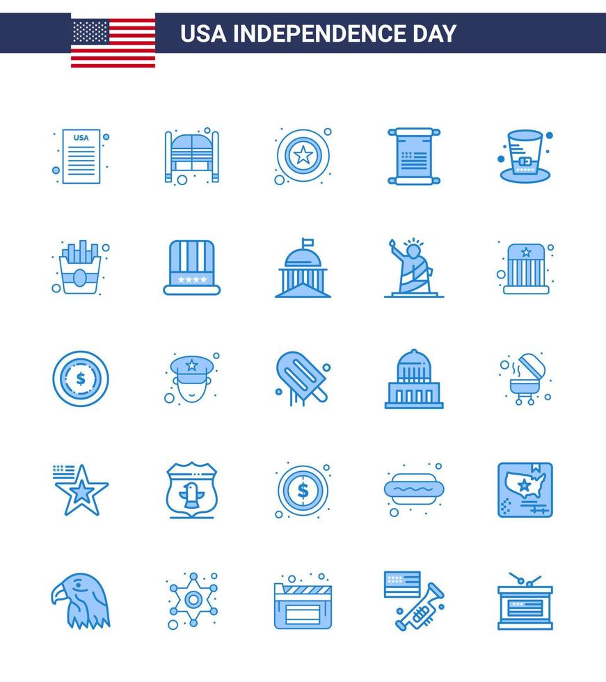 25 Blue Signs for USA Independence Day hat usa men american scroll Editable USA Day Vector Design Elements