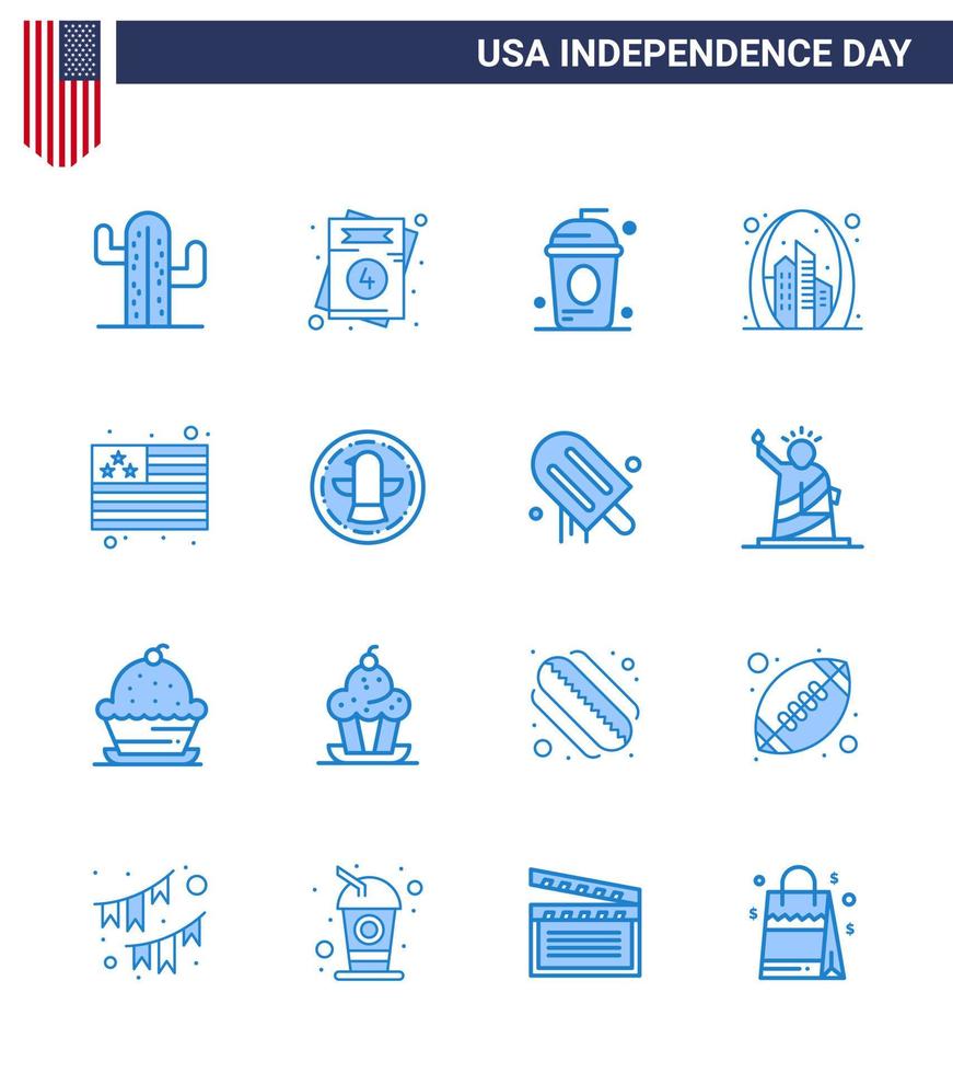 16 Creative USA Icons Modern Independence Signs and 4th July Symbols of usa gate cake building independece Editable USA Day Vector Design Elements