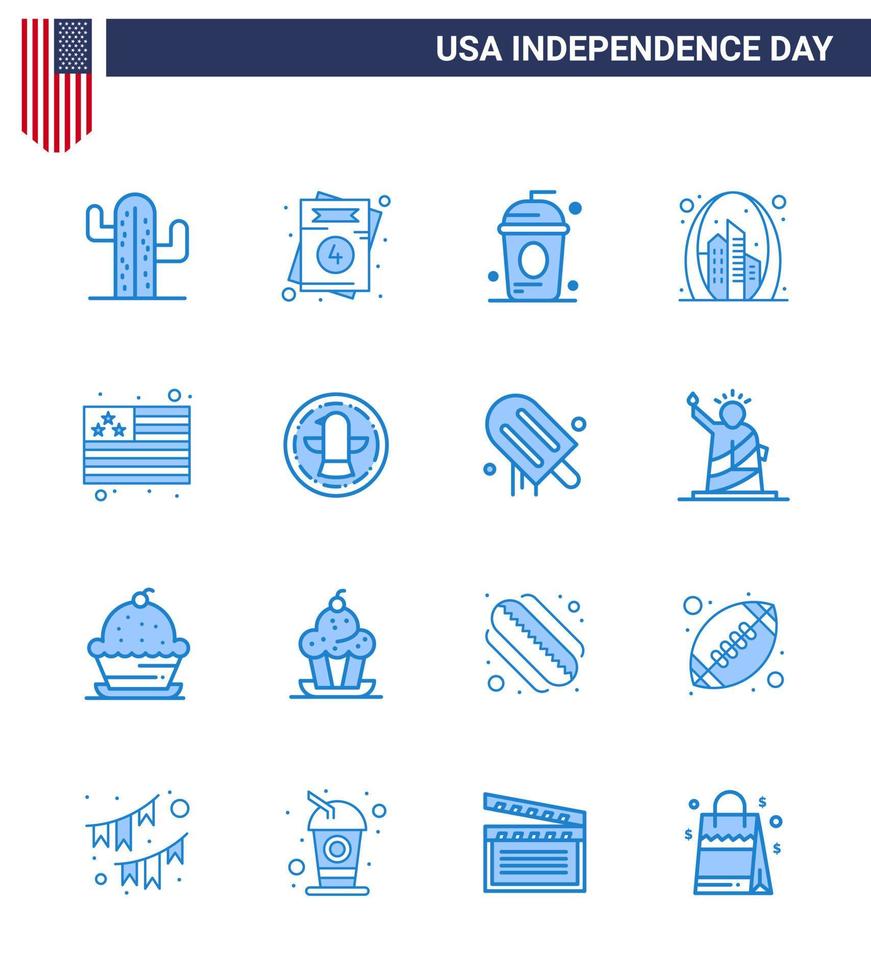 16 Creative USA Icons Modern Independence Signs and 4th July Symbols of usa gate cake building independece Editable USA Day Vector Design Elements