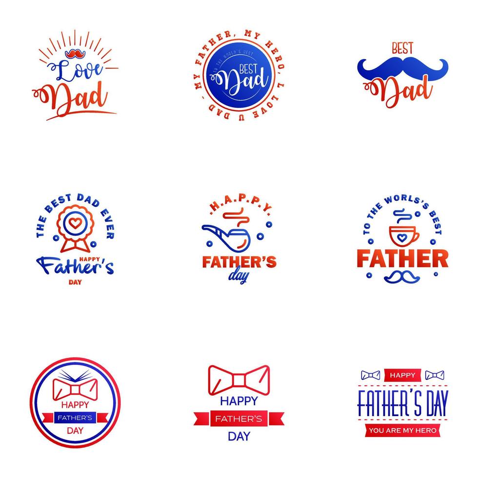 Happy fathers day greeting cards set 9 Blue and red Vector typography lettering Usable for banners print You are the best dad text design Editable Vector Design Elements