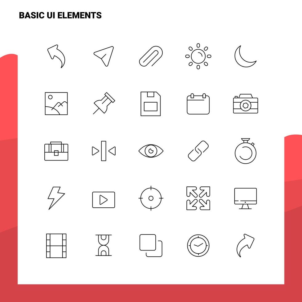 Set of Basic Ui Elements Line Icon set 25 Icons Vector Minimalism Style Design Black Icons Set Linear pictogram pack
