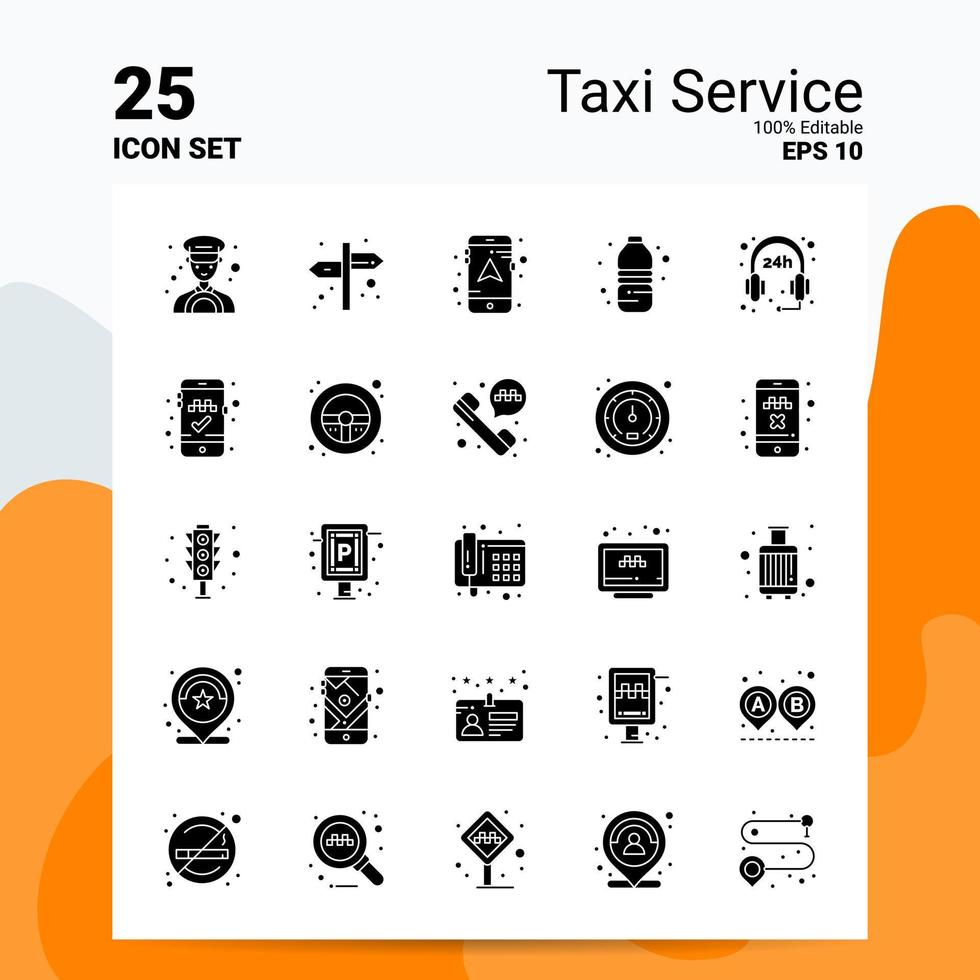 25 conjunto de iconos de servicio de taxi 100 archivos editables eps 10 ideas de concepto de logotipo de empresa diseño de icono de glifo sólido vector