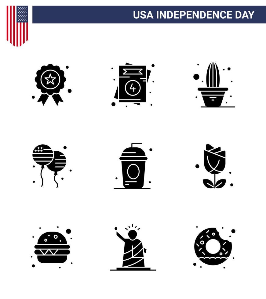 9 Creative USA Icons Modern Independence Signs and 4th July Symbols of cole american cactus fly bloon Editable USA Day Vector Design Elements