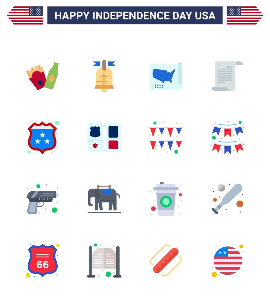 Pack of 16 creative USA Independence Day related Flats of shield american states usa text Editable USA Day Vector Design Elements