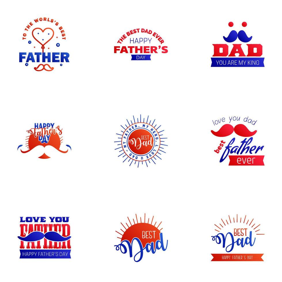 HAPPY FATHERS DAY 9 Blue and red HOLIDAY HAND LETTERING VECTOR HAND LETTERING GREETING TYPOGRAPHY Editable Vector Design Elements