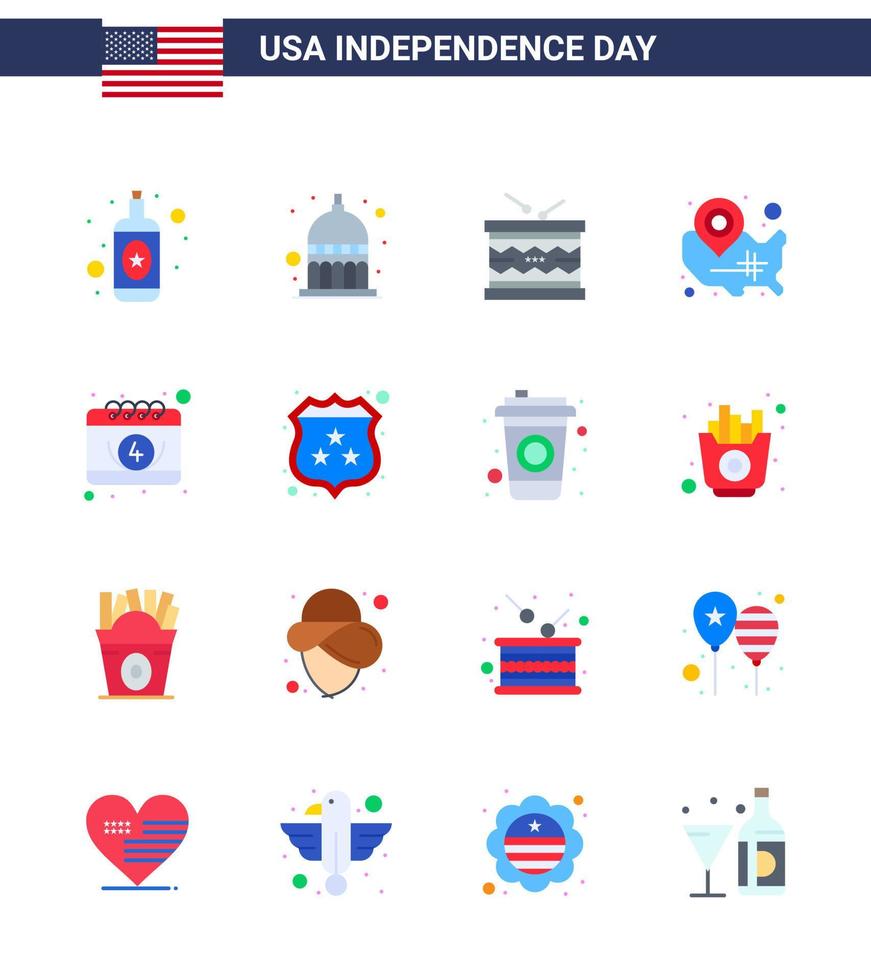 4 de julio usa feliz día de la independencia icono símbolos grupo de 16 pisos modernos de american wisconsin instrument usa map editable usa day elementos de diseño vectorial vector