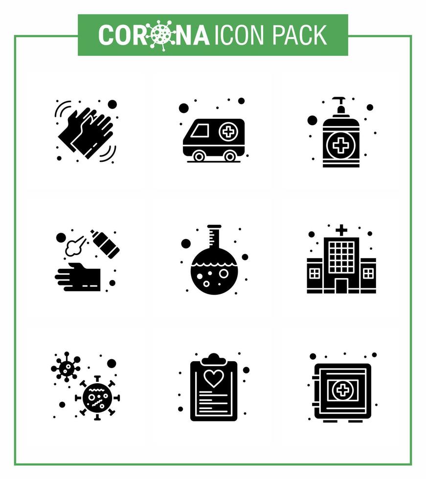 Corona virus 2019 and 2020 epidemic 9 Solid Glyph Black icon pack such as wash hand transport cleaning care viral coronavirus 2019nov disease Vector Design Elements