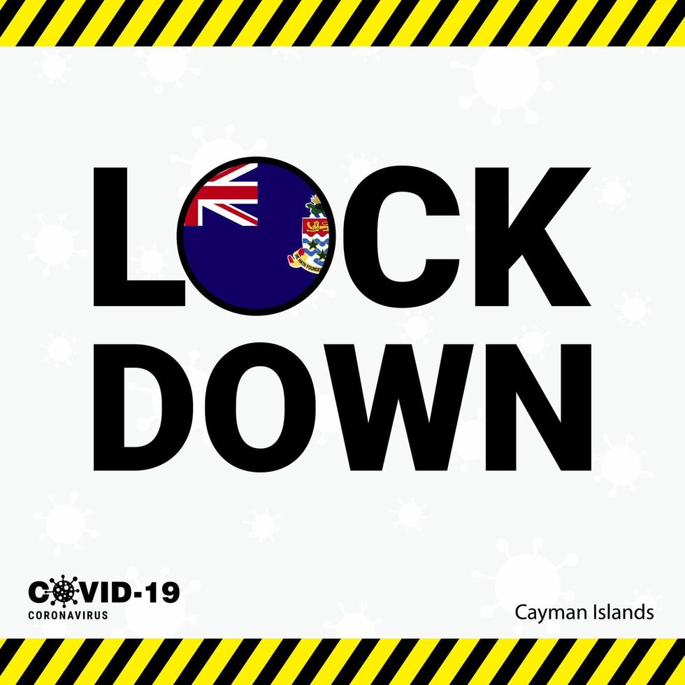 coronavirus islas caimán bloquear tipografía con bandera de país diseño de bloqueo de pandemia de coronavirus vector