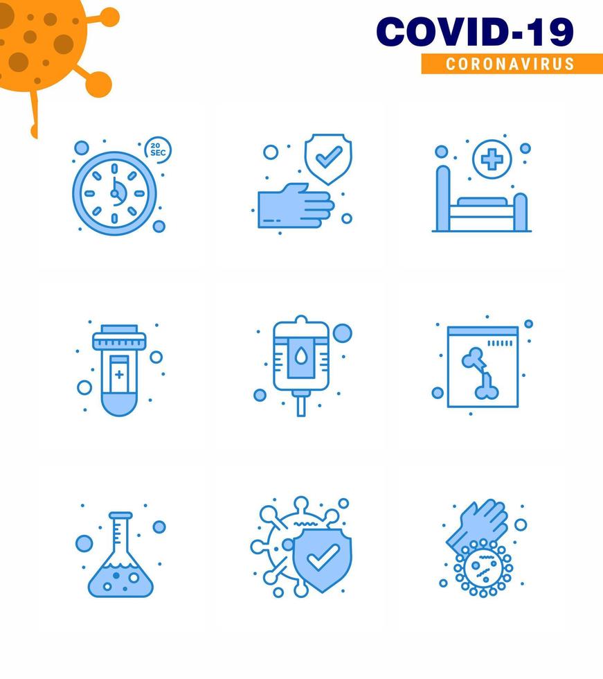 COVID19 corona virus contamination prevention Blue icon 25 pack such as bottle virus bed tube blood viral coronavirus 2019nov disease Vector Design Elements