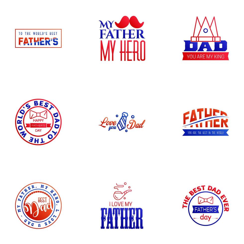 Happy fathers day greeting cards set 9 Blue and red Vector typography lettering Usable for banners print You are the best dad text design Editable Vector Design Elements