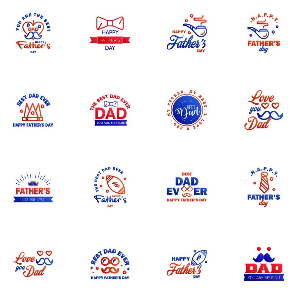 Set of fathers day 16 Blue and red design elements Editable Vector Design Elements