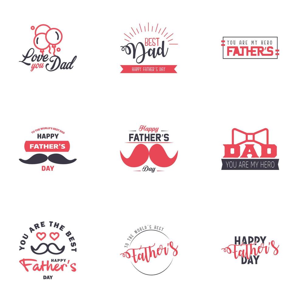 9 Black and Pink Happy Fathers Day Design Collection A set of twelve brown colored vintage style Fathers Day Designs on light background Editable Vector Design Elements