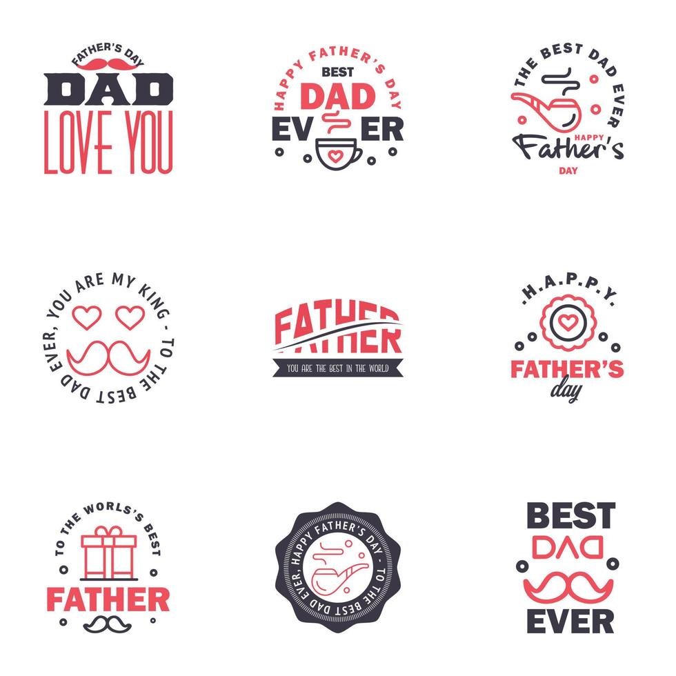 Happy fathers day 9 Black and Pink vintage retro type font Illustrator eps10 Editable Vector Design Elements