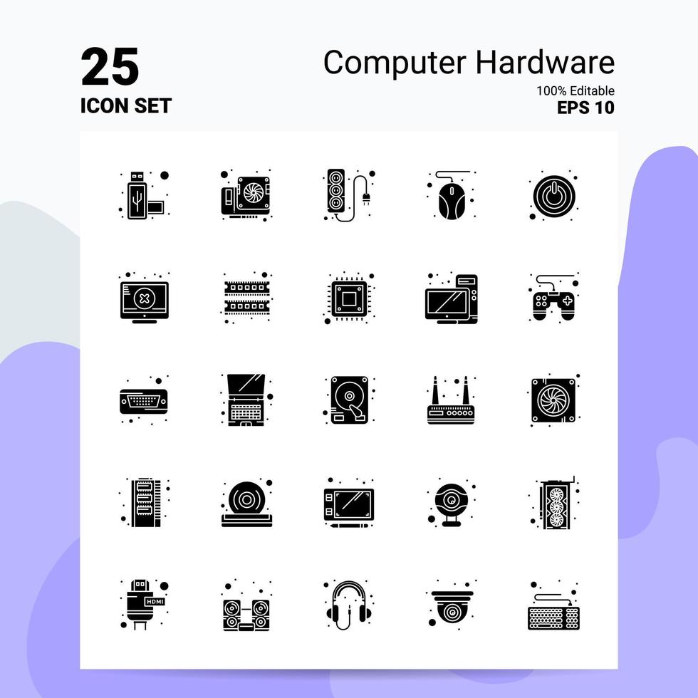 25 Computer Hardware Icon Set 100 Editable EPS 10 Files Business Logo Concept Ideas Solid Glyph icon design vector