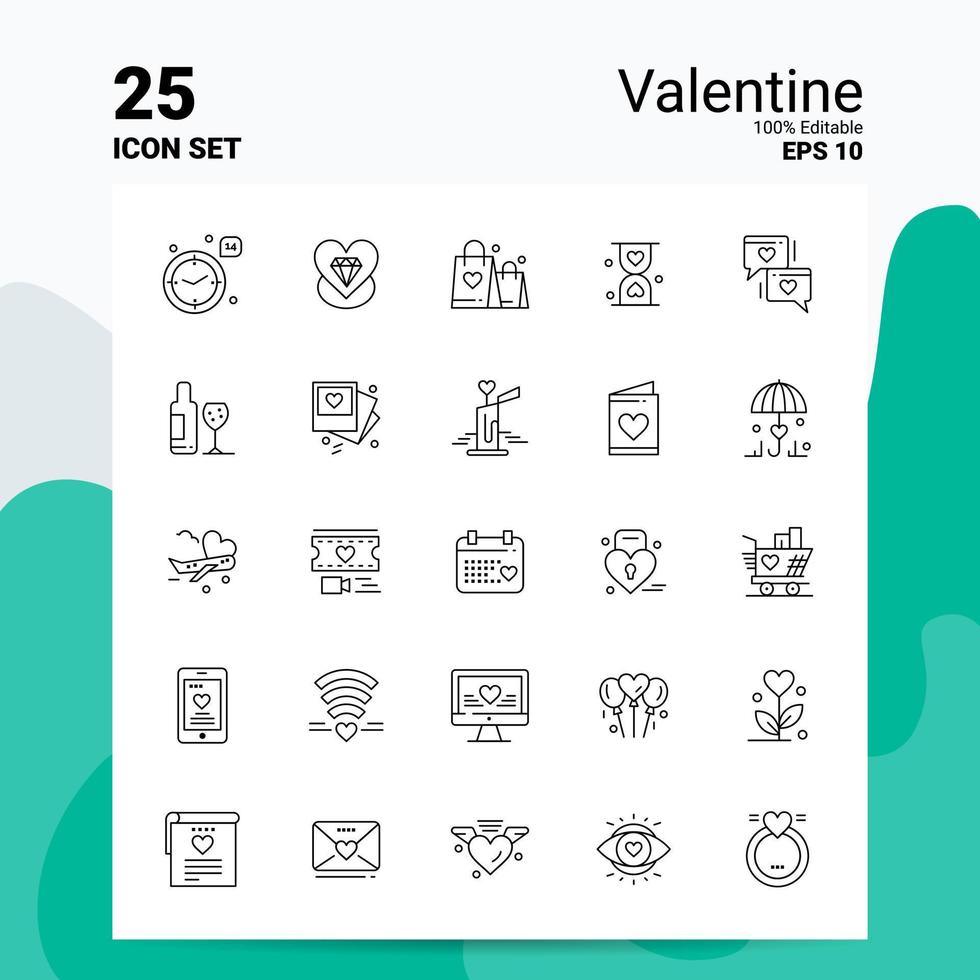 25 conjunto de iconos de san valentín 100 archivos eps 10 editables concepto de logotipo de empresa ideas diseño de icono de línea vector