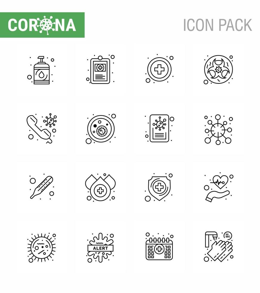 Covid19 Protection CoronaVirus Pendamic 16 Line icon set such as consult warning healthcare science hazard viral coronavirus 2019nov disease Vector Design Elements