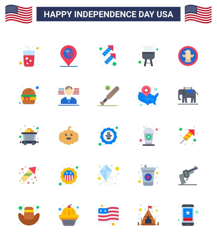 Big Pack of 25 USA Happy Independence Day USA Vector Flats and Editable Symbols of celebration american celebration cook barbecue Editable USA Day Vector Design Elements