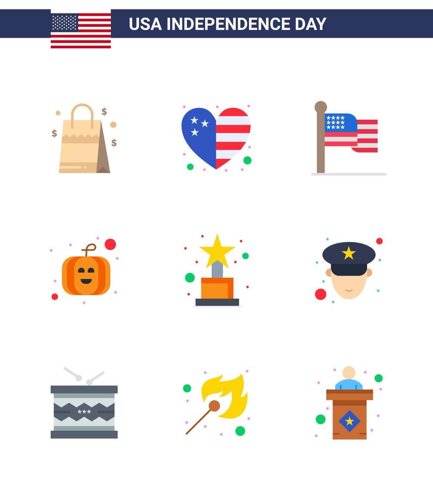 4 de julio estados unidos feliz día de la independencia icono símbolos grupo de 9 pisos modernos de logro de trofeo festival de estados unidos americano elementos de diseño de vector de día de estados unidos editables americanos