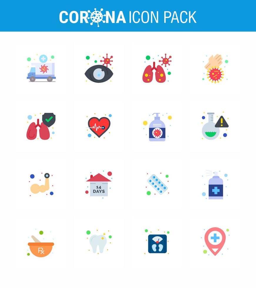Coronavirus Precaution Tips icon for healthcare guidelines presentation 16 Flat Color icon pack such as lungs virus virus infected covid bacteria viral coronavirus 2019nov disease Vector Design E