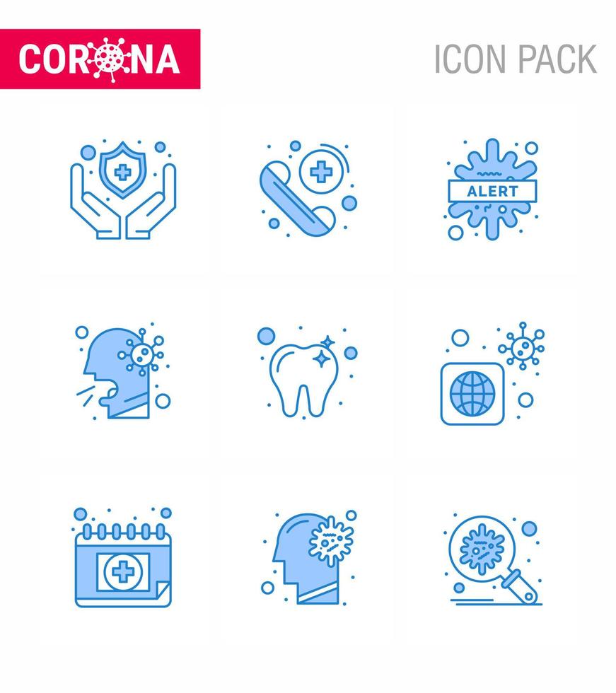 icono de conciencia de coronavirus 9 iconos azules icono incluido atención personas advertencia hombre tos coronavirus viral 2019nov enfermedad vector elementos de diseño