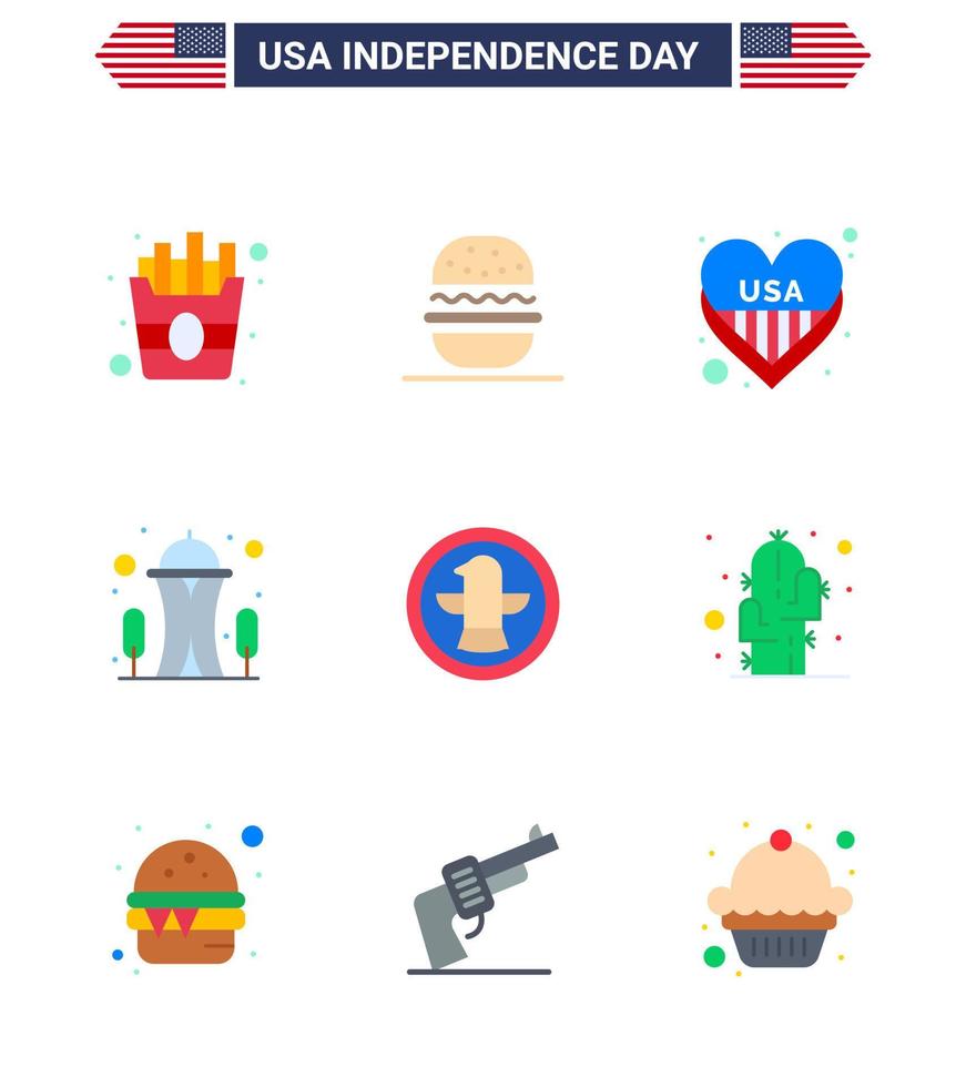 Editable Vector Line Pack of USA Day 9 Simple Flats of celebration american heart space landmark Editable USA Day Vector Design Elements