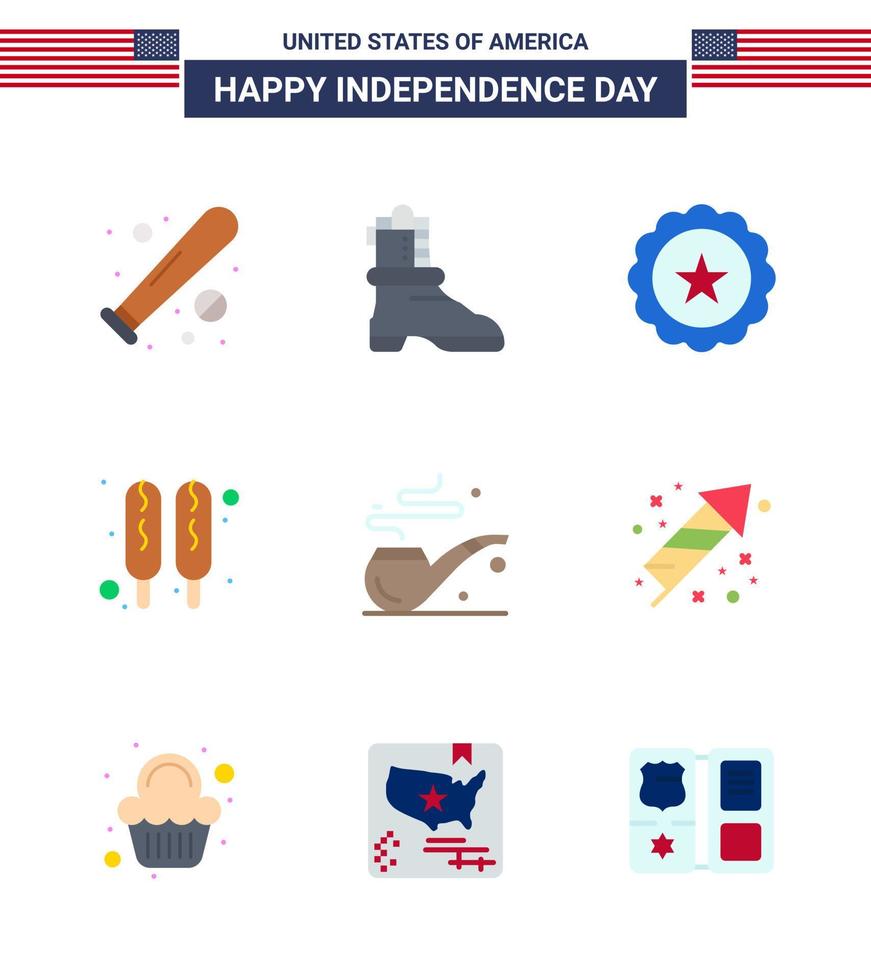 Editable Vector Line Pack of USA Day 9 Simple Flats of st pipe glass food corn dog Editable USA Day Vector Design Elements