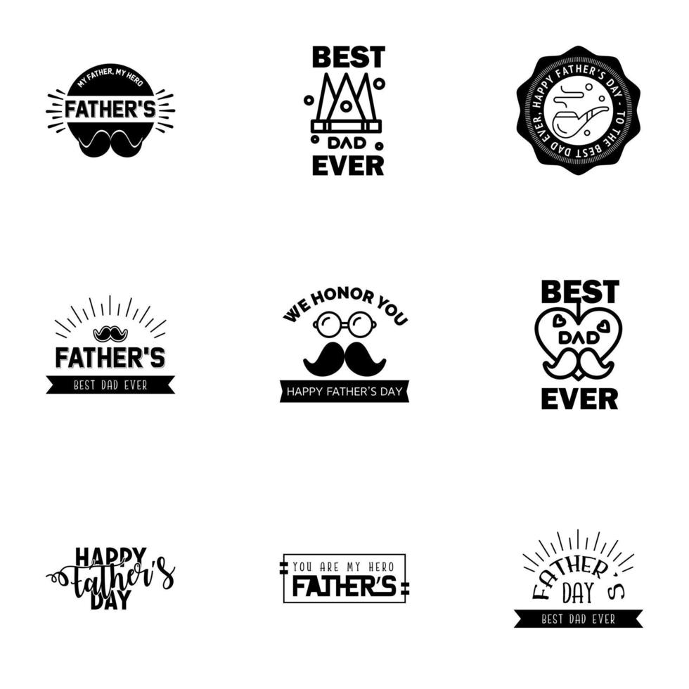 Happy fathers day card 9 Black Set Vector illustration Editable Vector Design Elements