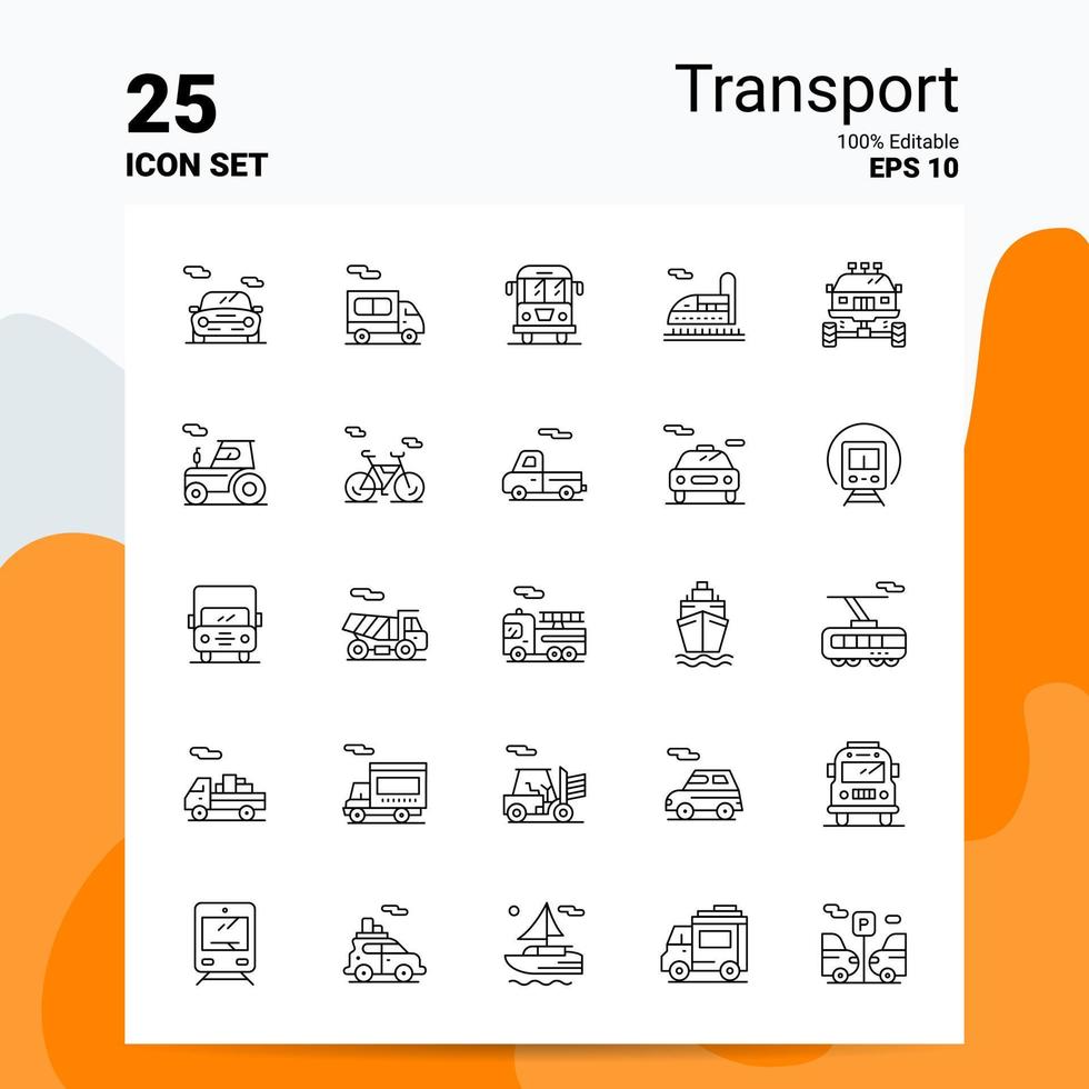 25 conjunto de iconos de transporte 100 archivos eps 10 editables concepto de logotipo de empresa ideas diseño de icono de línea vector