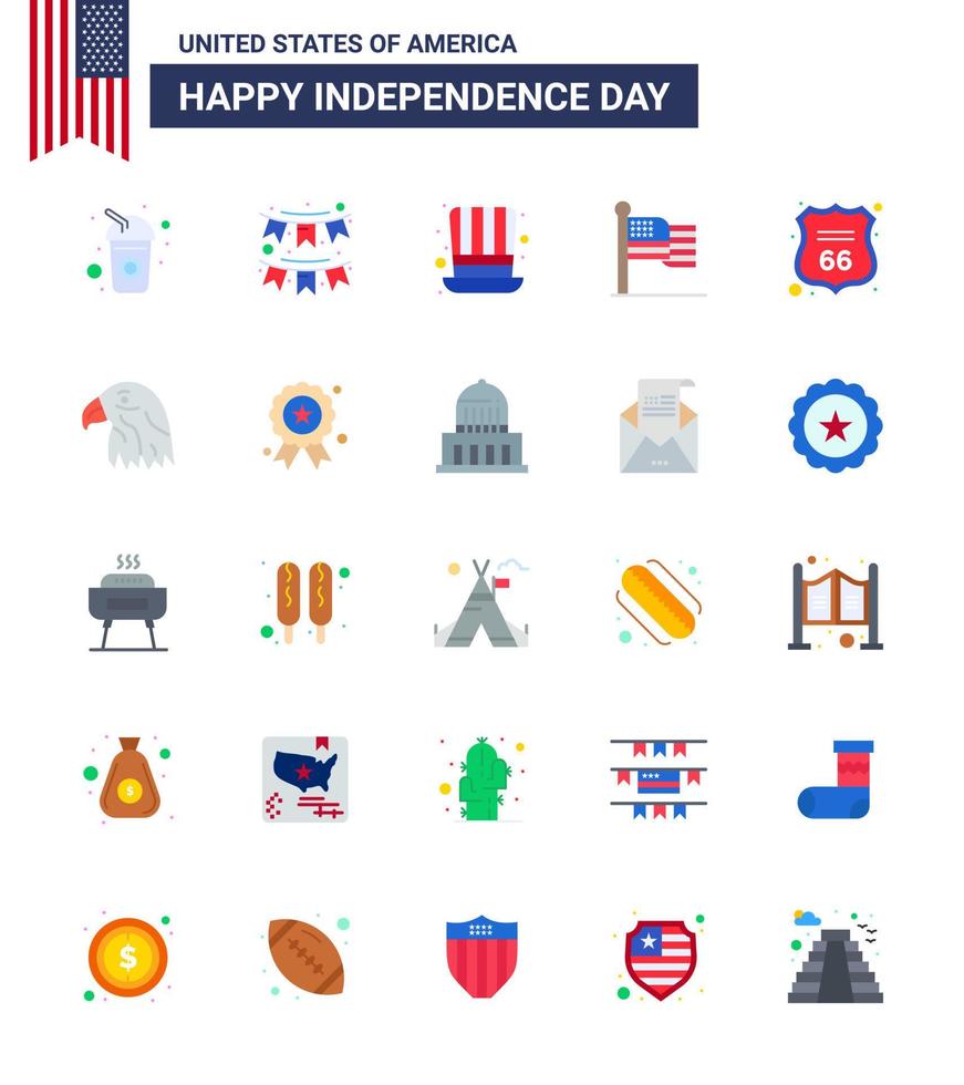 Big Pack of 25 USA Happy Independence Day USA Vector Flats and Editable Symbols of security thanksgiving garland flag usa Editable USA Day Vector Design Elements