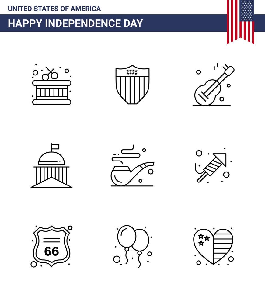 Happy Independence Day 9 Lines Icon Pack for Web and Print smoke irish music ireland flag Editable USA Day Vector Design Elements