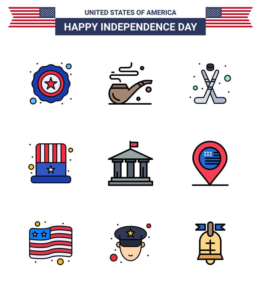 Editable Vector Line Pack of USA Day 9 Simple Flat Filled Lines of usa flag ice bank hat Editable USA Day Vector Design Elements